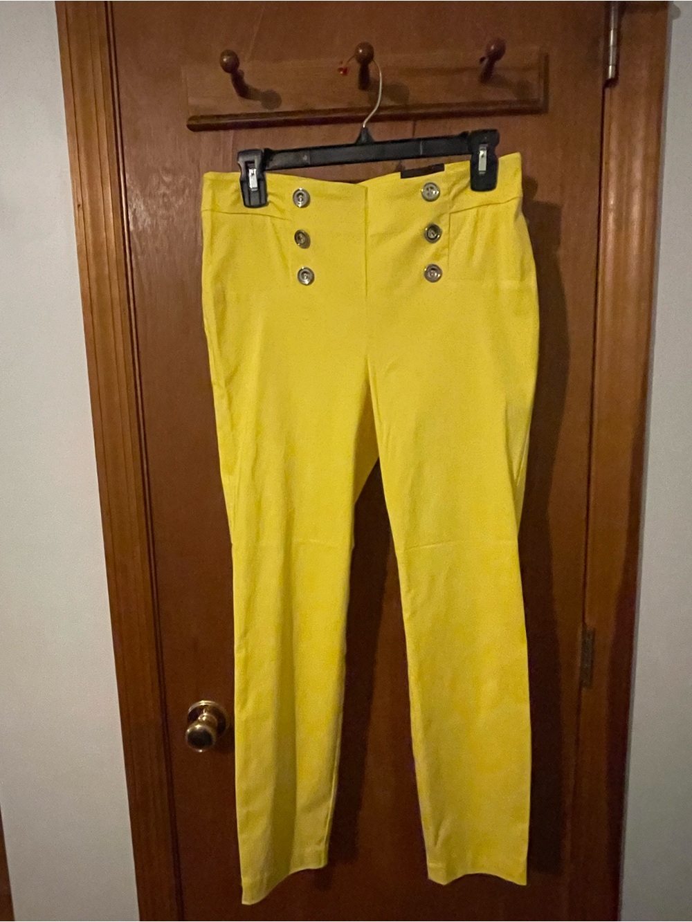 Soho Apparel Yellow High-Waist Button-Front Pants